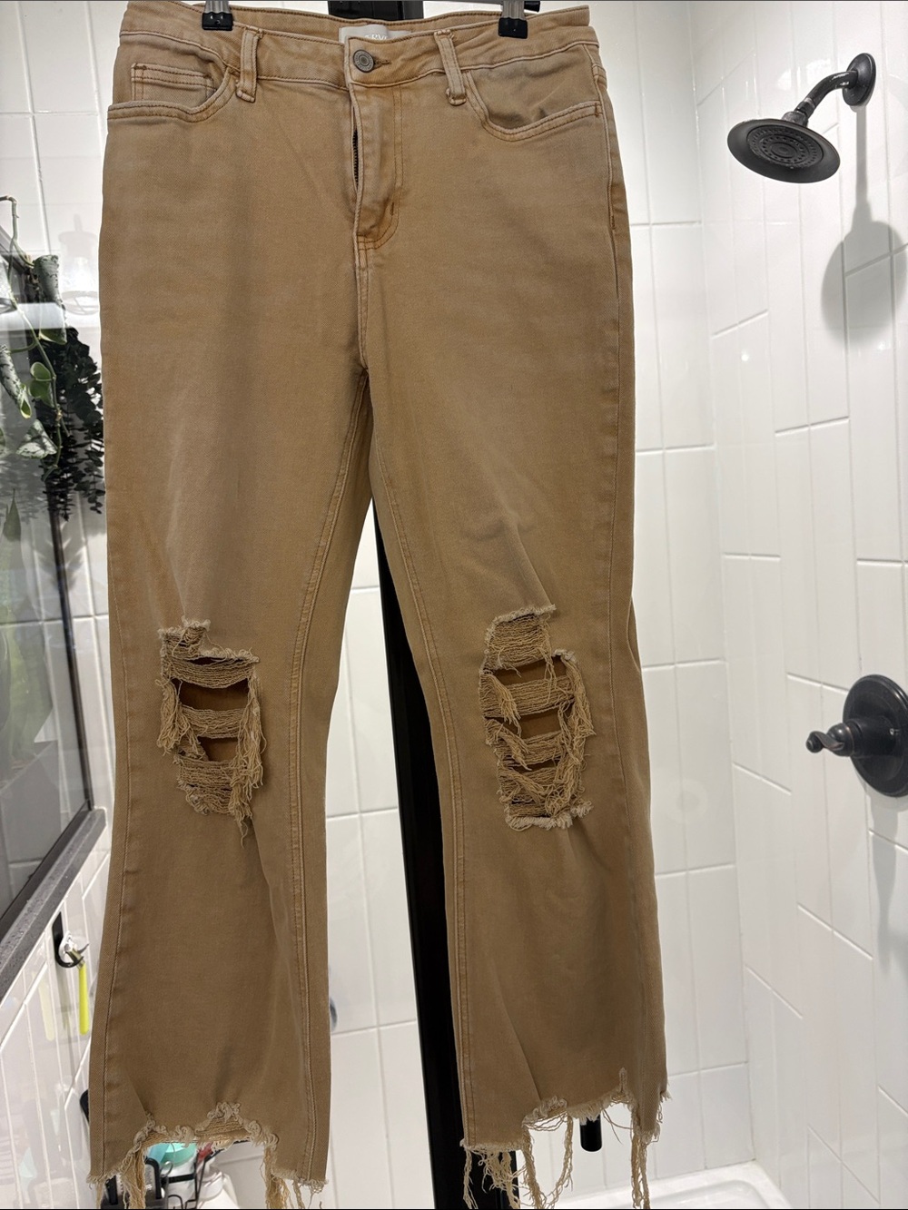 Women’s Distressed Wide-Leg Jeans - Tan
